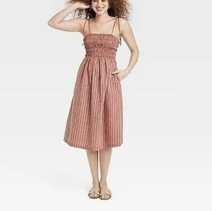 NWT A New Day Midi Smoked Sundress In Tan Stripe Combo Size 2X